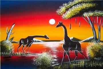 Teich See Wassfall Werke - Giraffen unter Mond Landschaft